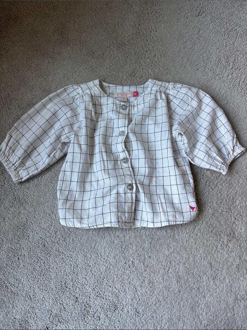 Pink Chicken White Windowpane Button-Front Blouse